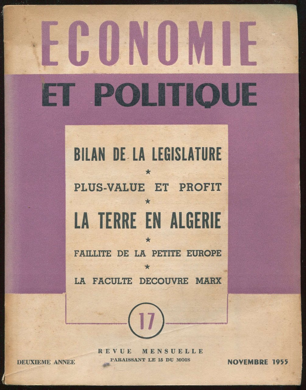 Economie et politique n°17, novembre 1955 - Bilan de la …