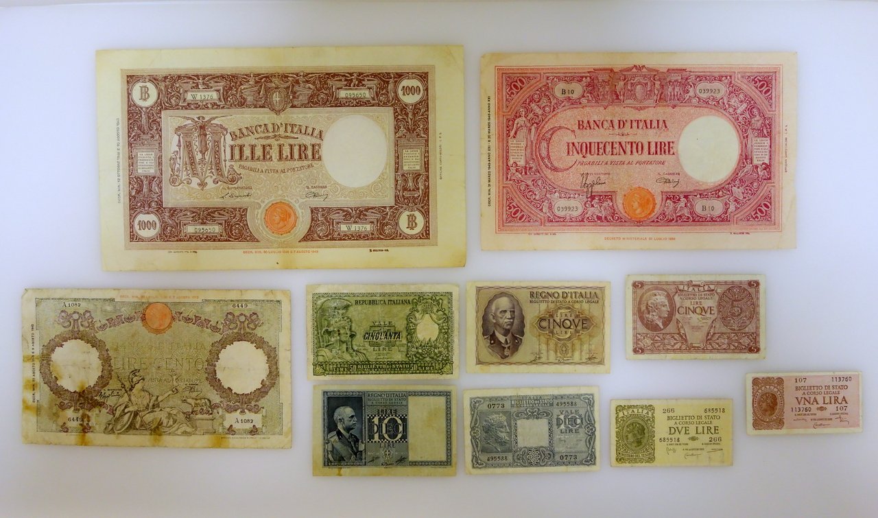 10 Banconote Cartamoneta Varie Originali Regno d'Italia e Repubblica
