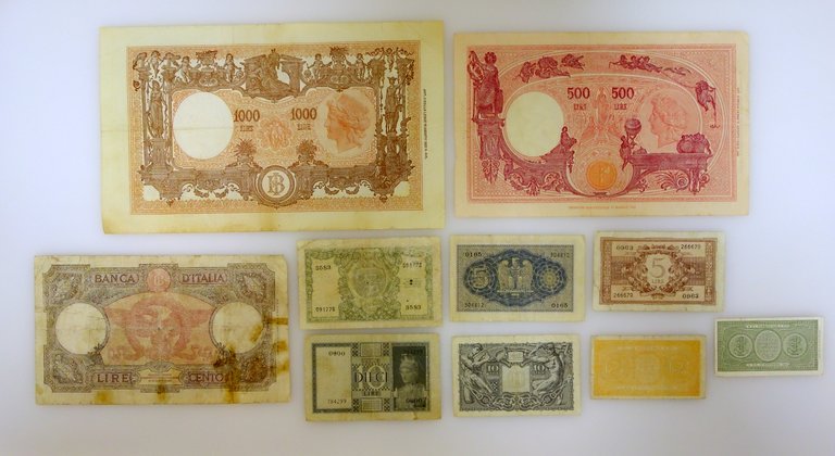10 Banconote Cartamoneta Varie Originali Regno d'Italia e Repubblica