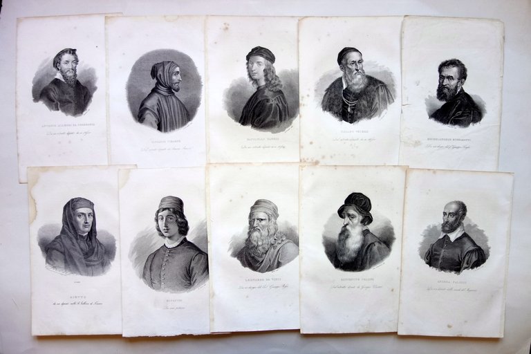10 Incisioni Ritratti Pittori Artisti Italiani Giotto Guercino Correggio '800