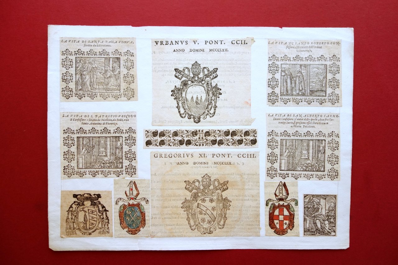 11 Fregi Frontespizi Libri '500 '600 Originali Vite di Santi …