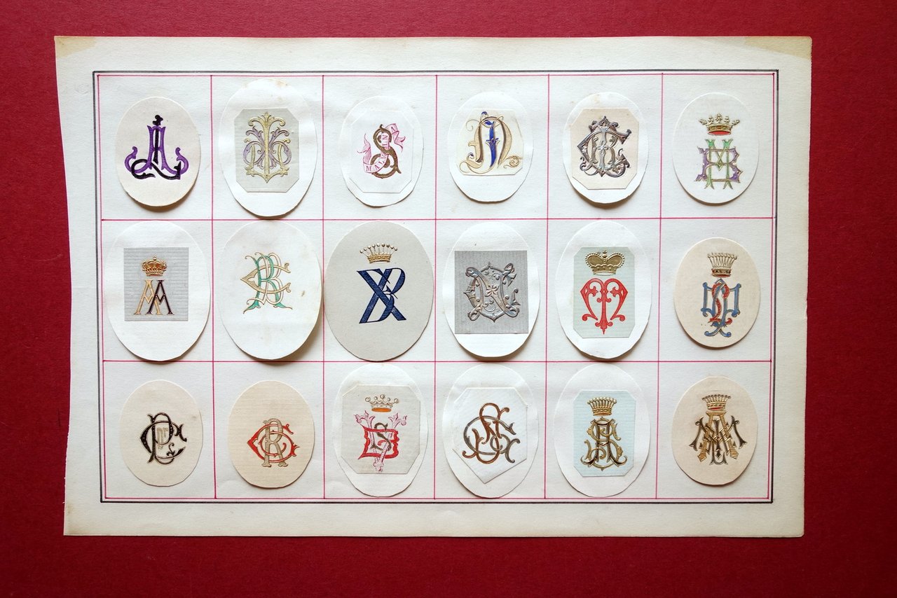18 Monogrammi A Colori Applicati Tavola Composizione Met‡ Ottocento '800 | Immagine principale