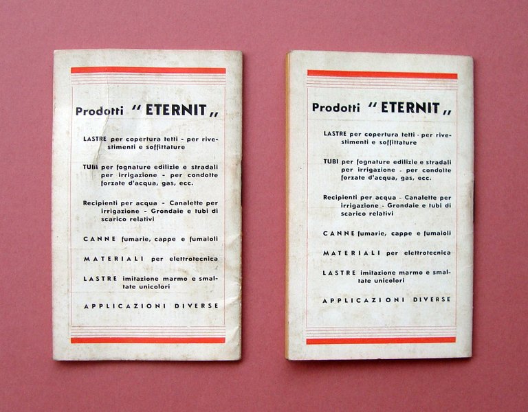 2 Almanacchi Vademecum Eternit 1936 1937 Ed Bevilacqua e Solari …
