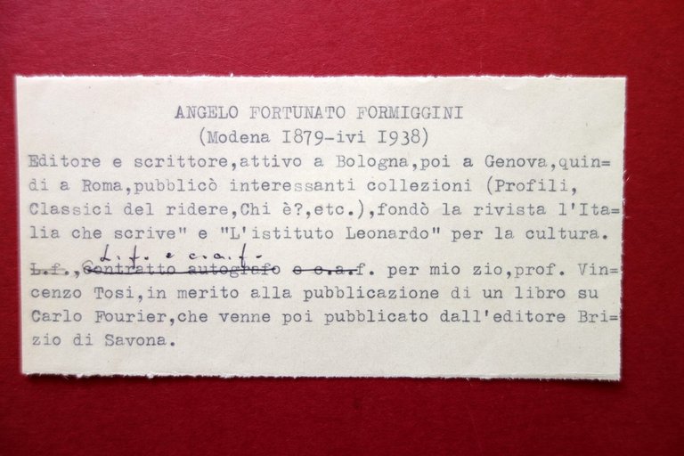 2 Autografi Angelo Fortunato Formiggini Lettera Firma Cartolina Editore 1914-16