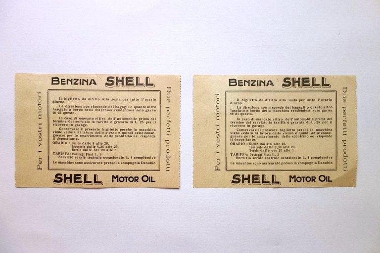 2 Biglietti Automobile Club Modena Servizio Custodia Autoveicoli Benzina Shell