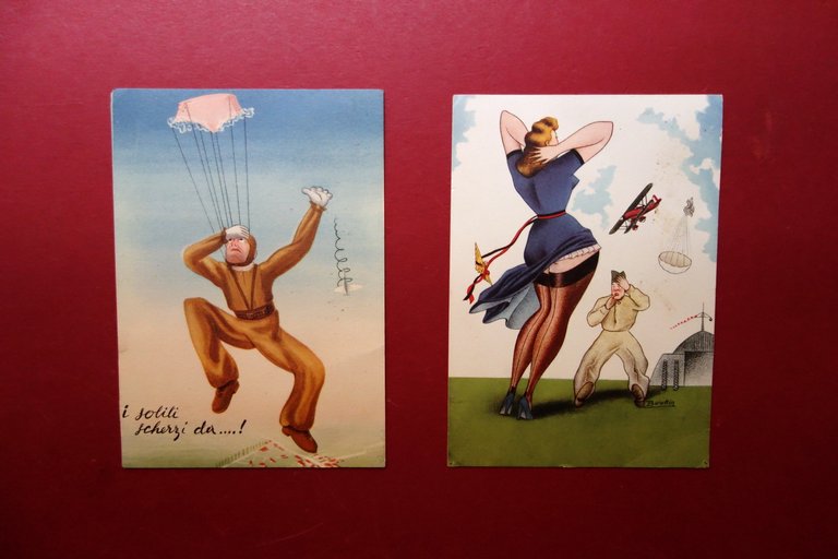 2 Cartoline a Colori Arma Aeronautica Viaggiate 1941 Grafica Ventennio