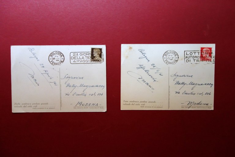 2 Cartoline a Colori Arma Aeronautica Viaggiate 1941 Grafica Ventennio