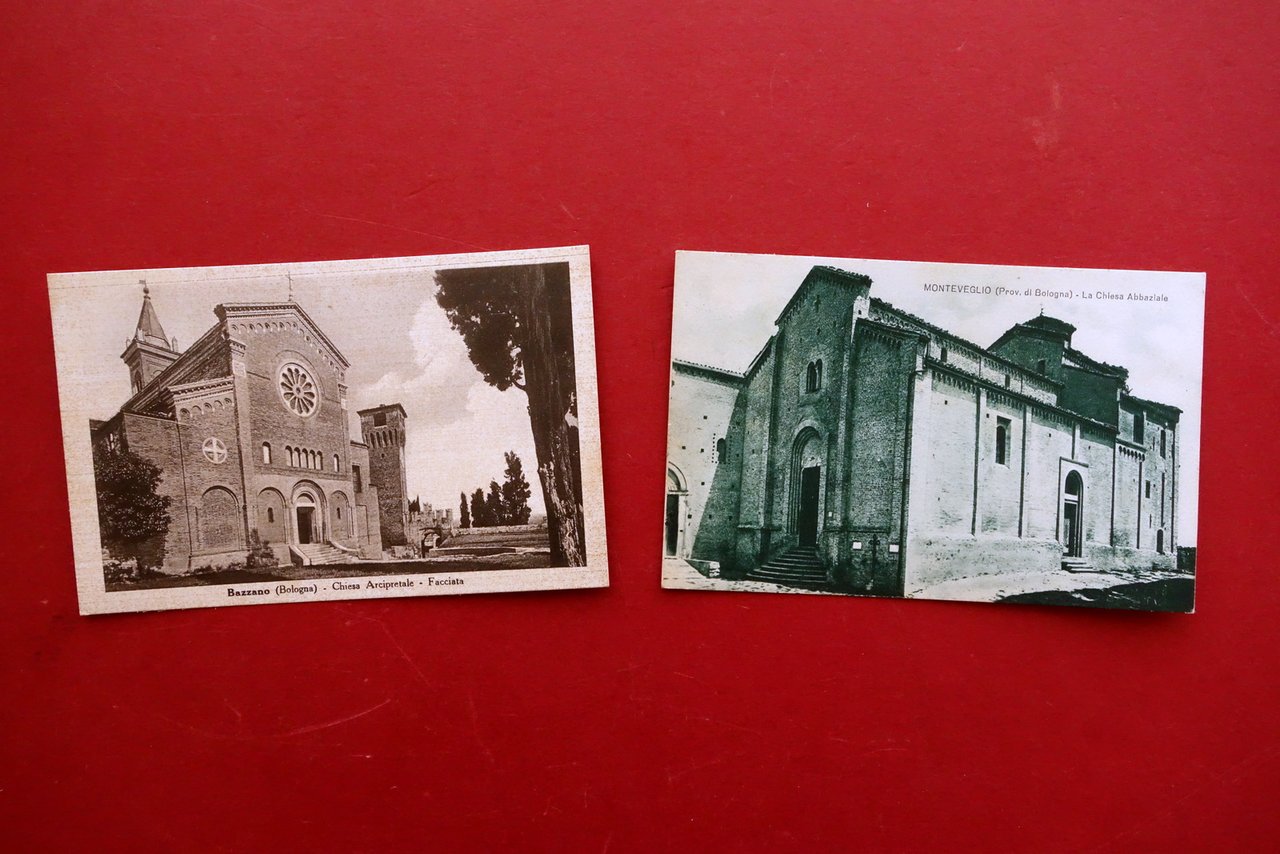 2 Cartoline Bazzano Chiesa Arcipretale Monteveglio Abbazia Bologna 1940-42