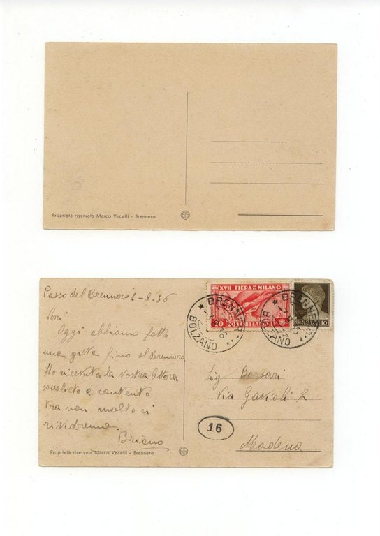 2 Cartoline Brennero Alzabandiera al Confine Italo-Austriaco 1936 viaggiata auto | Immagine Gallery 2