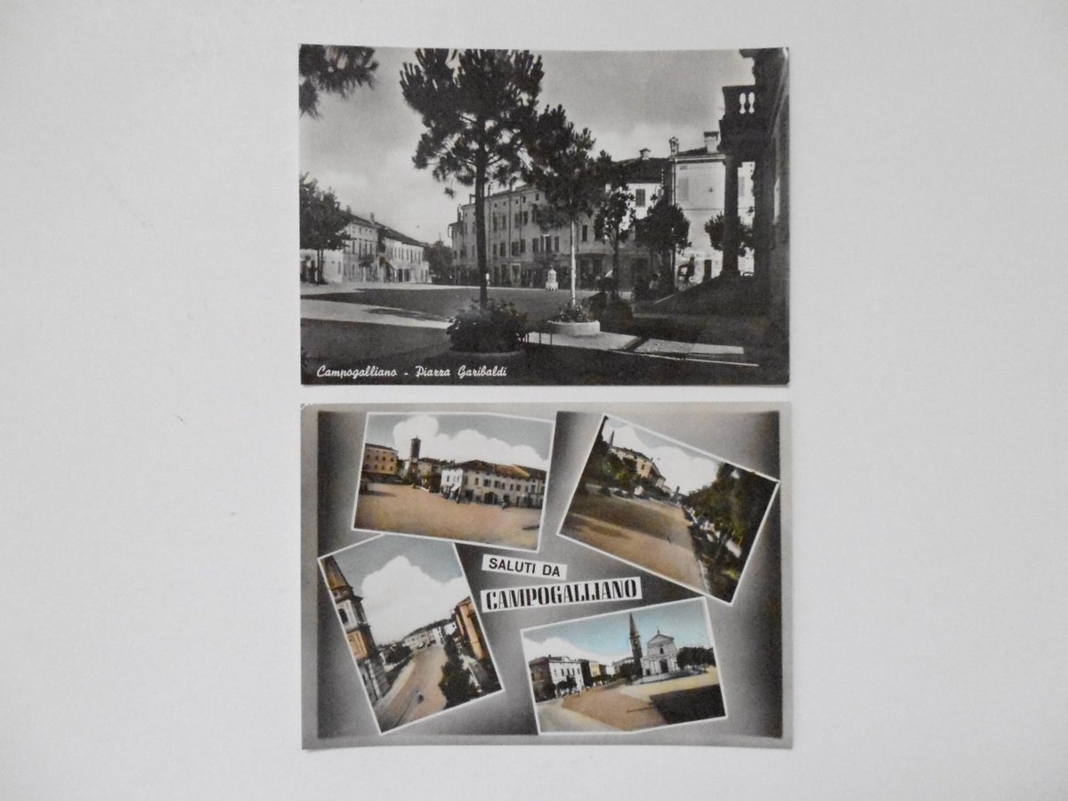 2 Cartoline Campogalliano Piazza Garibaldi 1958 1959 viaggiate Modena