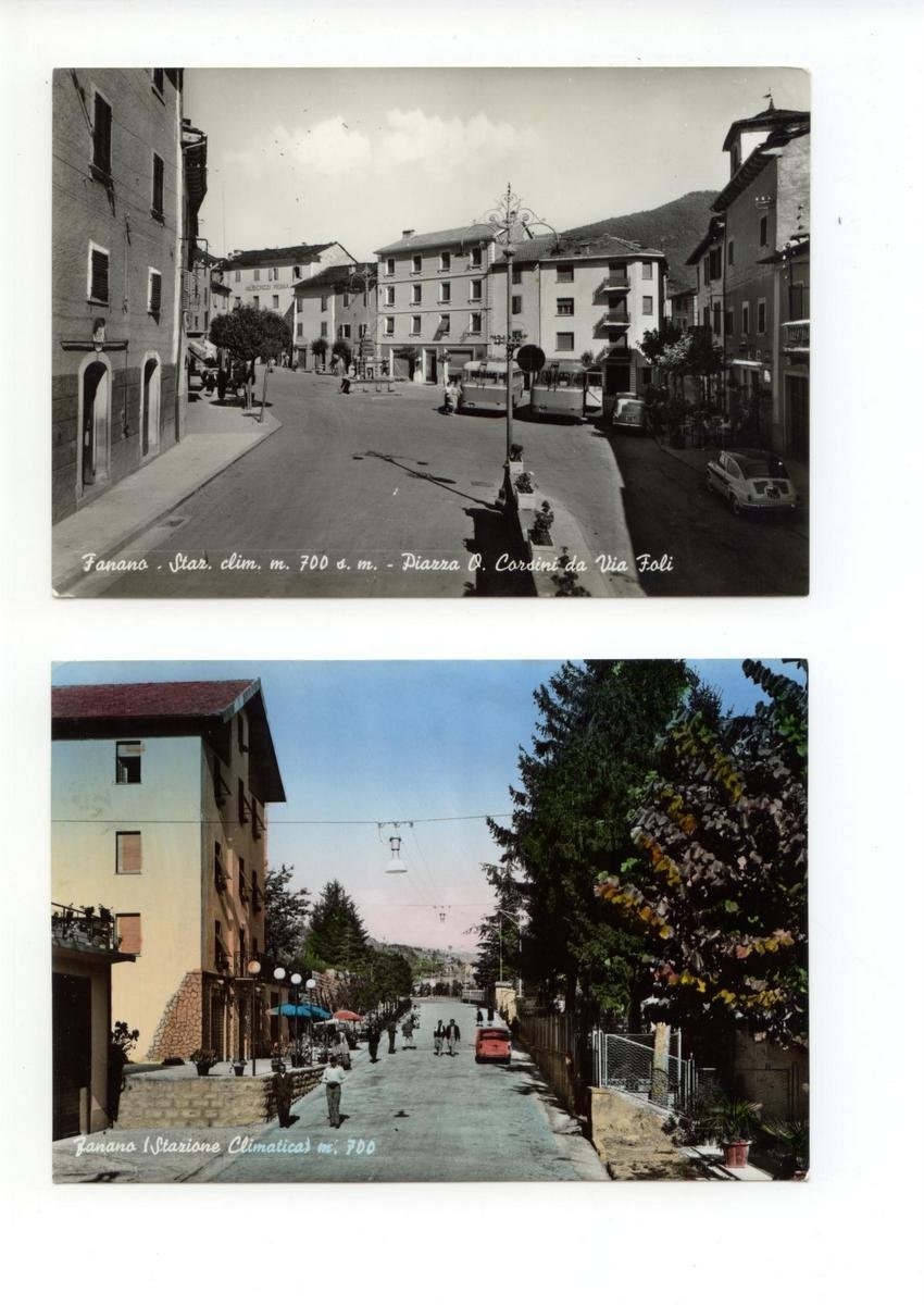 2 cartoline Fanano Piazza Corsini da Via Foli Stazione Climatica …