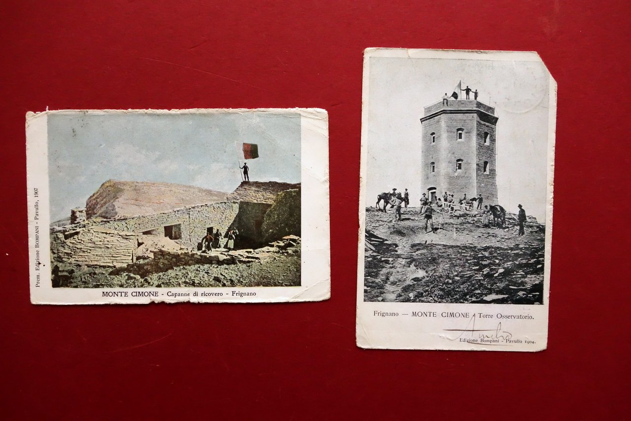 2 Cartoline Monte Cimone Torre Osservatorio Capanne Ricovero Viaggiate 1904-07