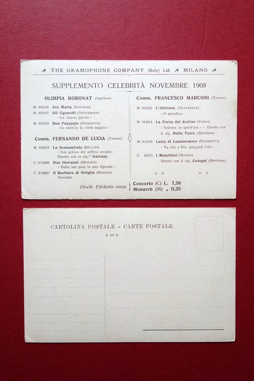 2 Cartoline Originali il Grammofono The Gramofone Company 1908 Non …