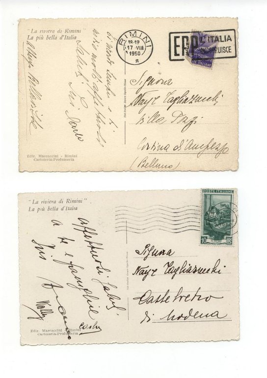 2 cartoline Rimini Alberghi al Mare Alberghi dall'Alto viaggiata 1950 …