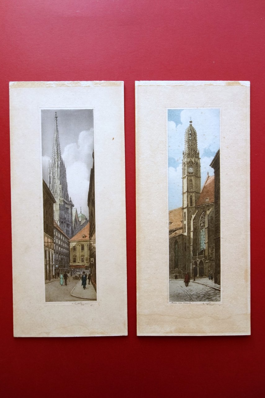 2 Incisioni Acquatinta E. Sanders Chiese Vienna Maria Am Gestade …