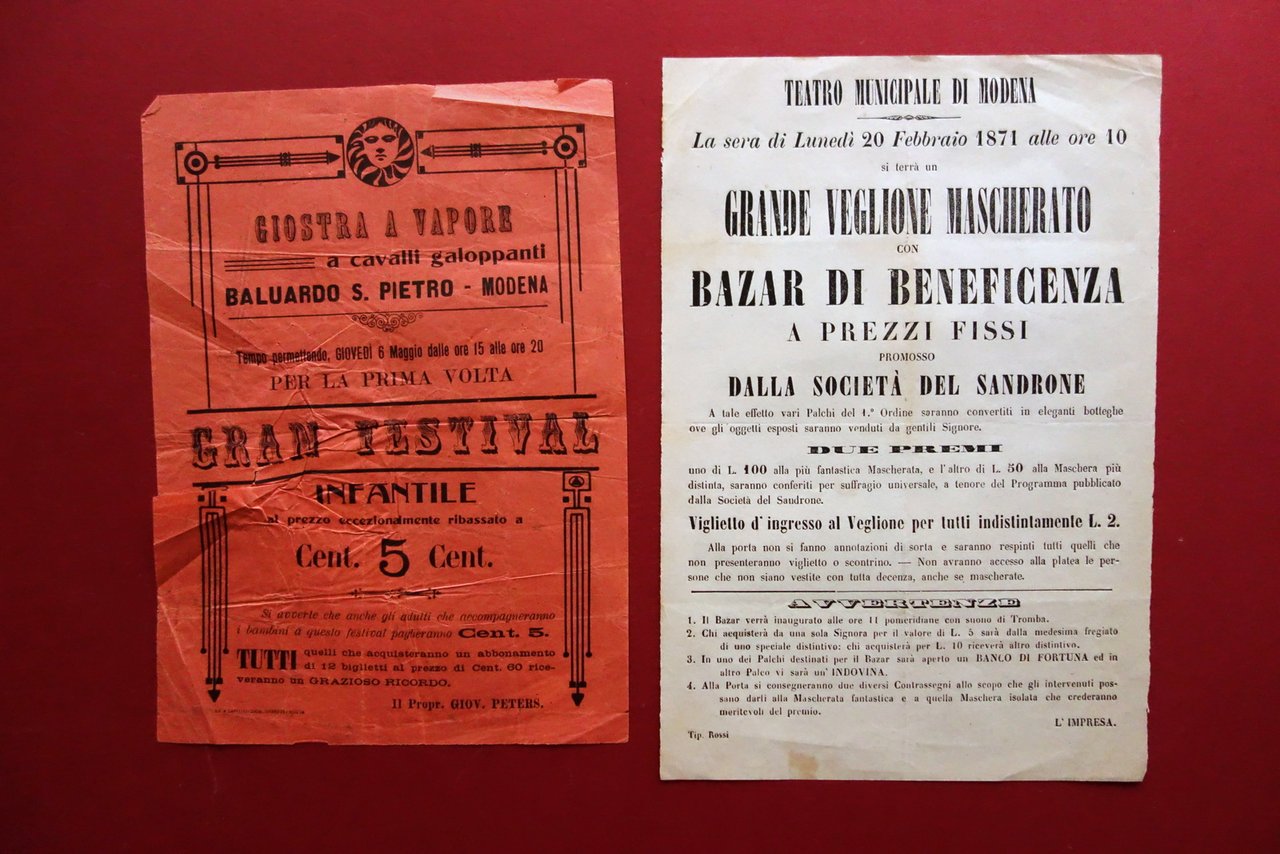 2 Locandine Teatro Municipale Baluardo S. Pietro Modena Veglione Mascherato