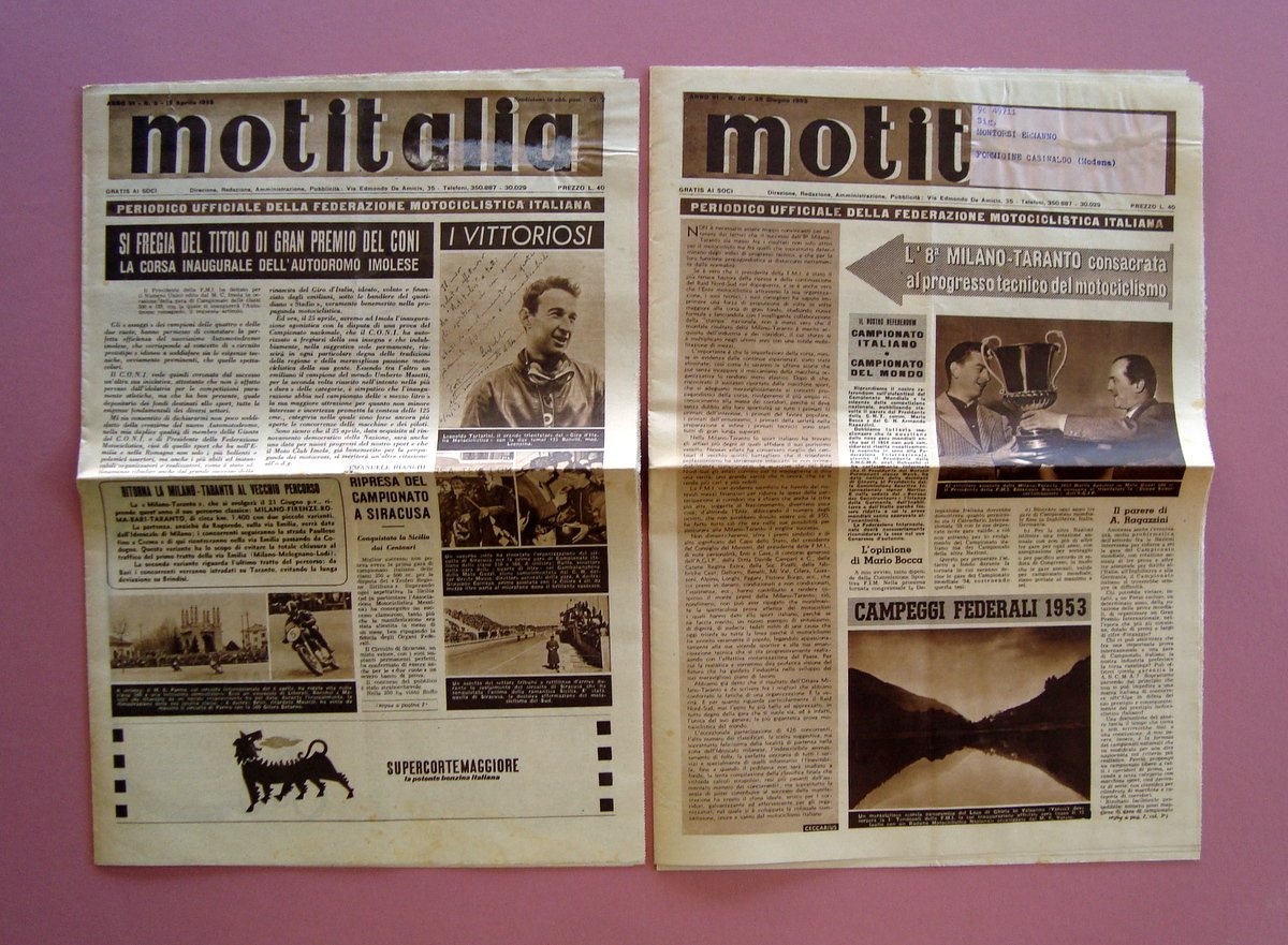2 numeri Motitalia 1953 N 5 Aprile n 10 Giugno …