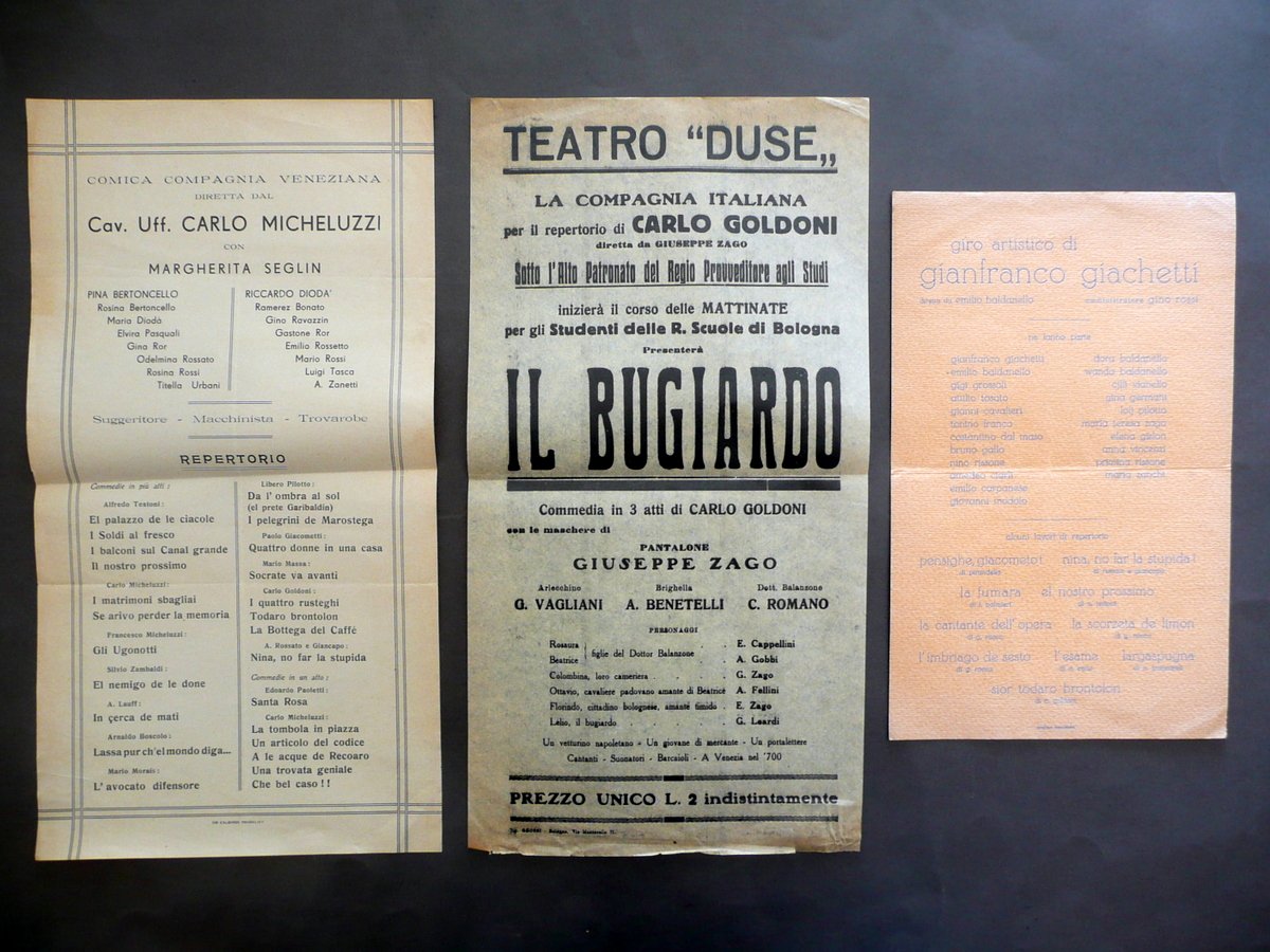 3 Locandine Teatro Duse Comica Compagnia Veneziana Giro Artistico Giachetti …
