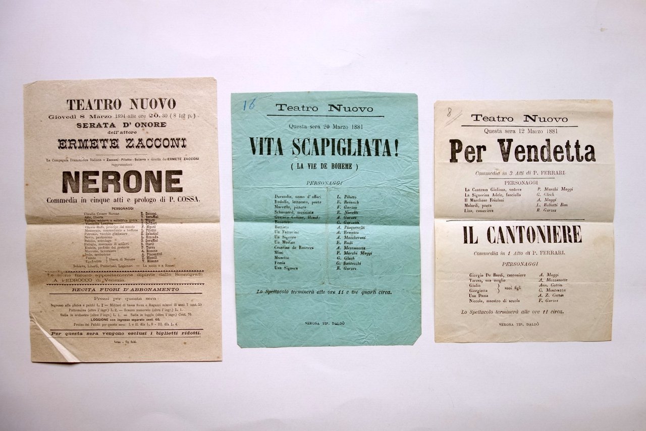 3 Locandine Teatro Nuovo Verona 1881 1894 Nerone Vita Scapigliata …