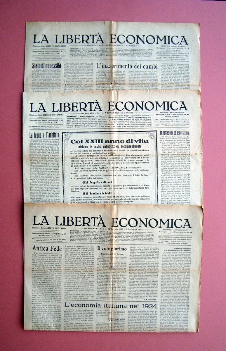 3 Numeri La Libert‡ Economica n 1-2-3 Gennaio 1925 Giovannini …