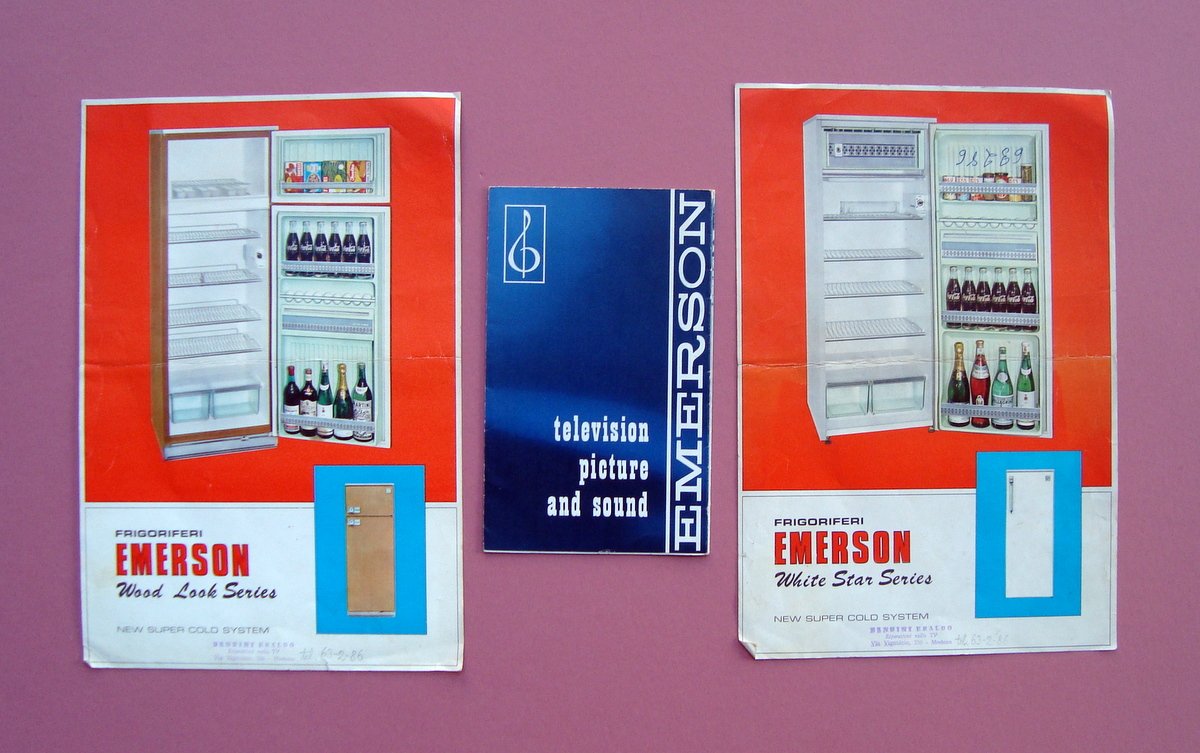 3 Pieghevoli Pubblicitarii Emerson TV Frigoriferi fine anni '50 primi …