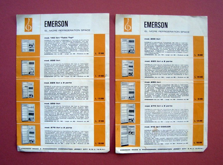 3 Pieghevoli Pubblicitarii Emerson TV Frigoriferi fine anni '50 primi …
