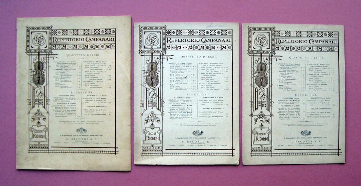 3 Spartiti Andreoli Repertorio Campanari Schumann Cherubini Edizioni Ricordi
