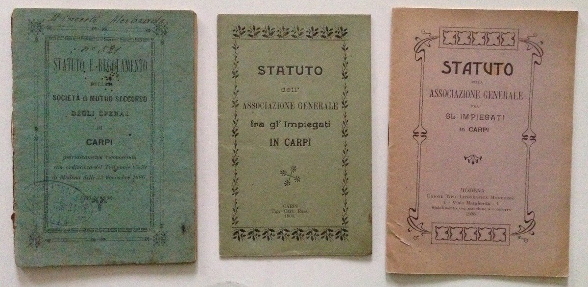 3 Statuti Carpi Mutuo Soccorso Operai Impiegati 1886 1904 1906