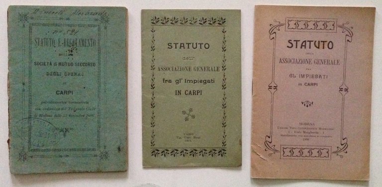 3 Statuti Carpi Mutuo Soccorso Operai Impiegati 1886 1904 1906