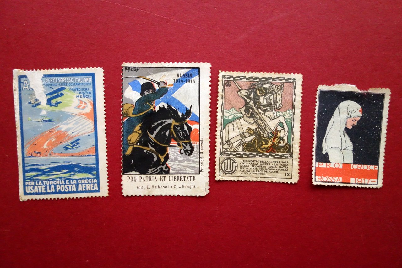 4 Erinnofili Vari Pro Croce Rossa Posta Aerea Russia 1914-15 …