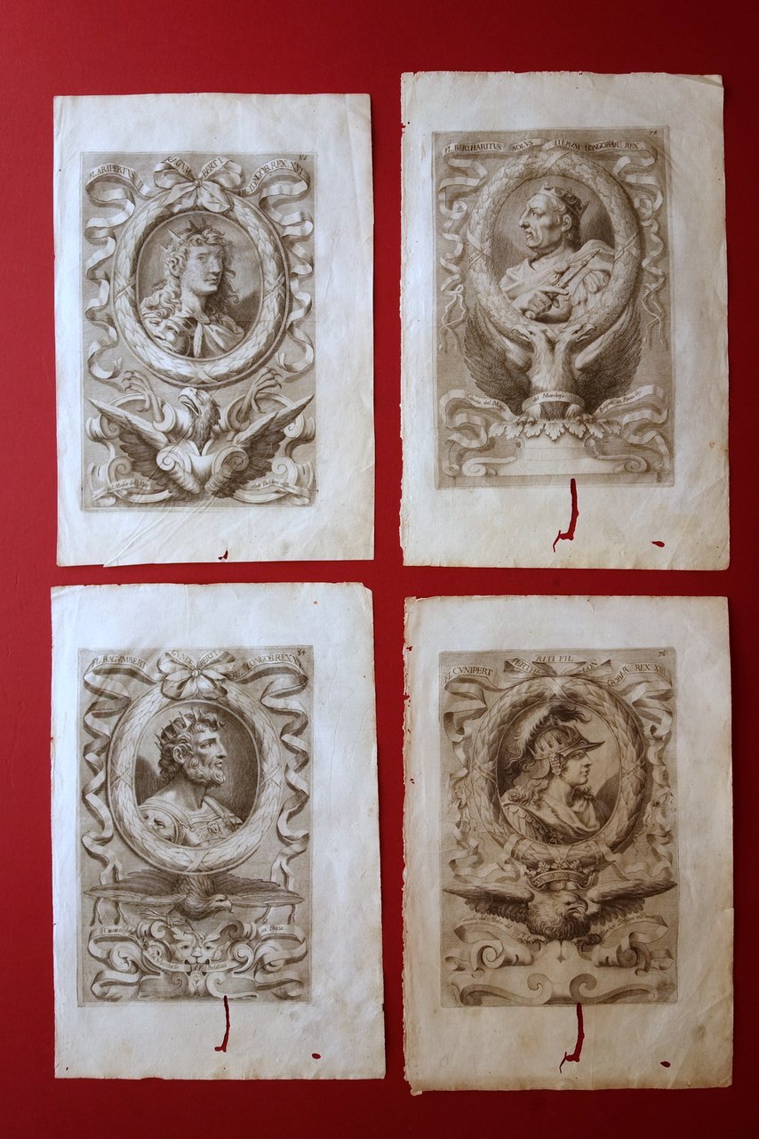 4 Incisioni Re Longobardi Ragumberto Cuniperto Ariperto Bertarito Belisoni Pavia | Immagine principale