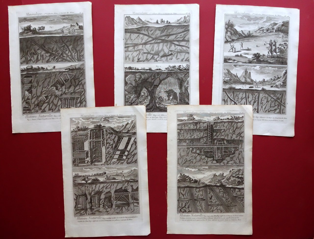 5 Tavole Acquaforte Histoire Naturelle Mineralogia Miniere Sequenza 1768ca.