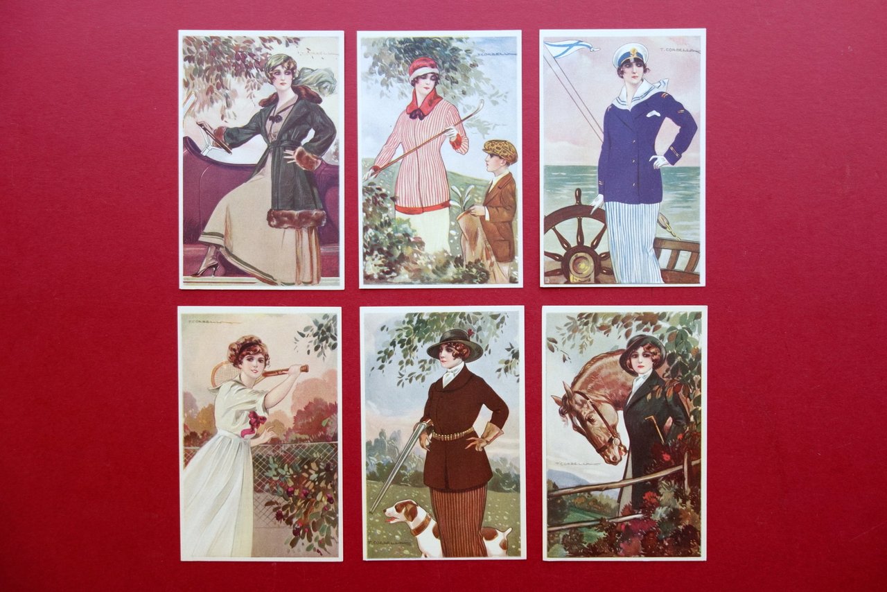 6 Cartoline a Colori Tito Corbella Sport Femminili Serie Completa …