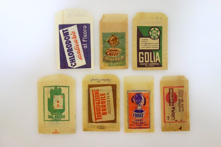 7 Bustine Sigarette Pubblicità Anni '60 Cinzano Martini Caffè Roversi