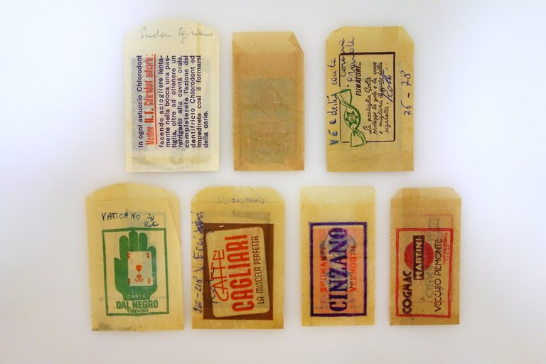 7 Bustine Sigarette Pubblicità Anni '60 Cinzano Martini Caffè Roversi