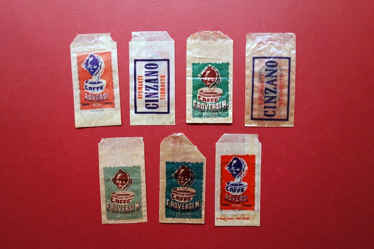7 Bustine Sigarette Pubblicità Anni '60 Cinzano Martini Caffè Roversi