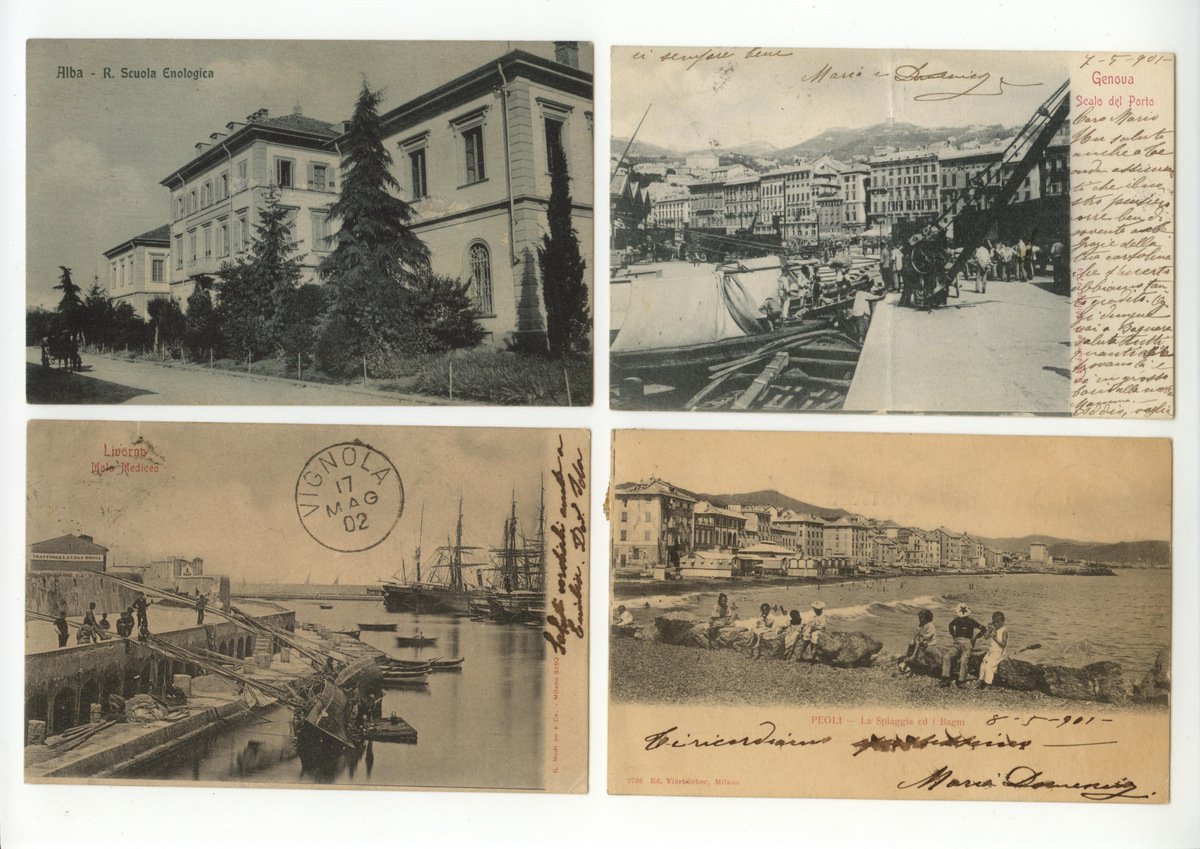 7 Cartoline Alba Genova Livorno Pegli Bologna Abano Bagni viaggiata