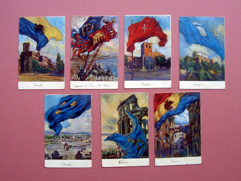 7 Cartoline Mazzoni tradotta terre irredente Fiume Istria Trento Trieste Gorizia