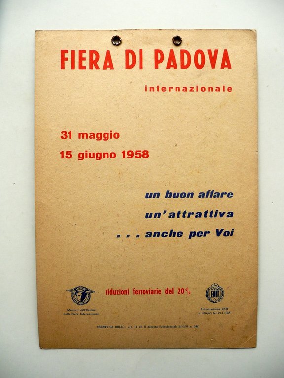 7∞ Salone Internazionale Imballaggio Padova 1958 Cartoncino Originale Pubblicit‡