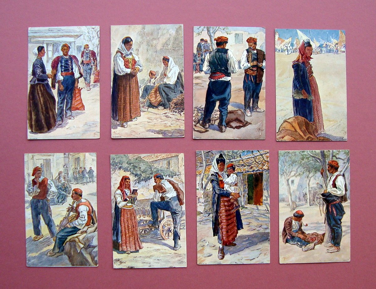 8 Cartoline illustrate Costumi Spalato tutte viaggiate 1910