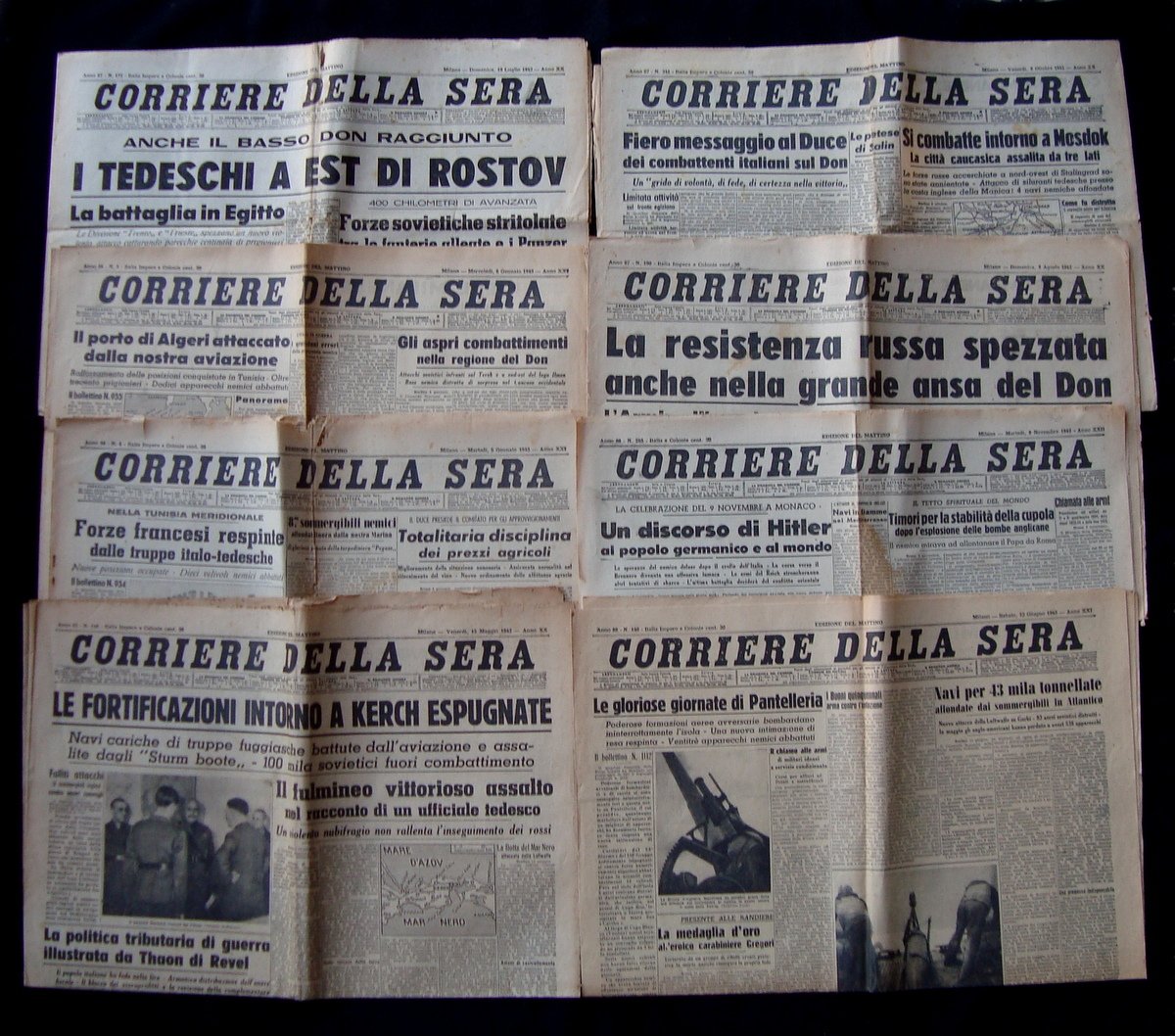 8 numeri completi Corriere della Sera Milano 1942 1943