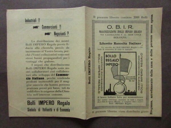 Libretto Raccolta Bollo Regalo Impero Economia Autarchia Bologna Spesa Commercio