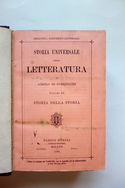 A. De Gubernatis Storia della Storia Florilegio Storico Hoepli 1884 …