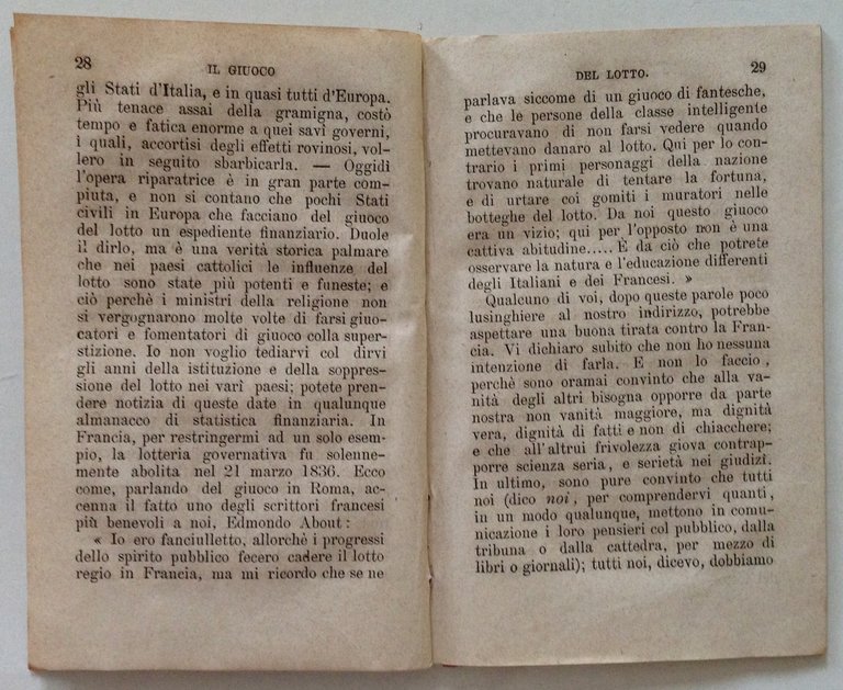 A. Ponsiglioni Giuoco del Lotto Editori Della Scienza del Popolo …