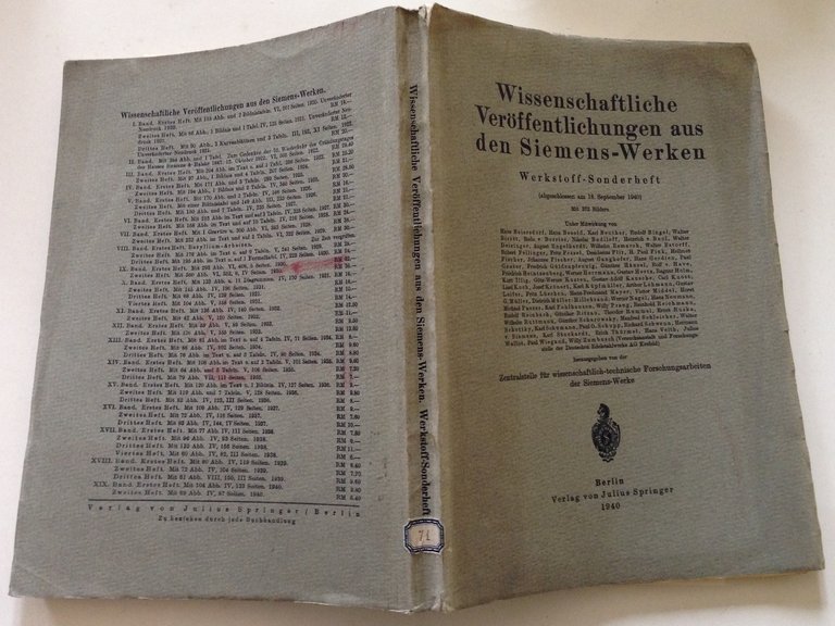 AA VV Wissenschaftliche Veroffentlichungen aus den Siemens Werken Berlin 1940
