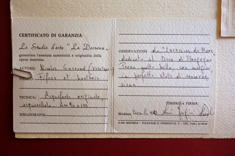 Acquaforte Originale Acquerellata Nicolas Guerard Fiffres et Hautbois '700