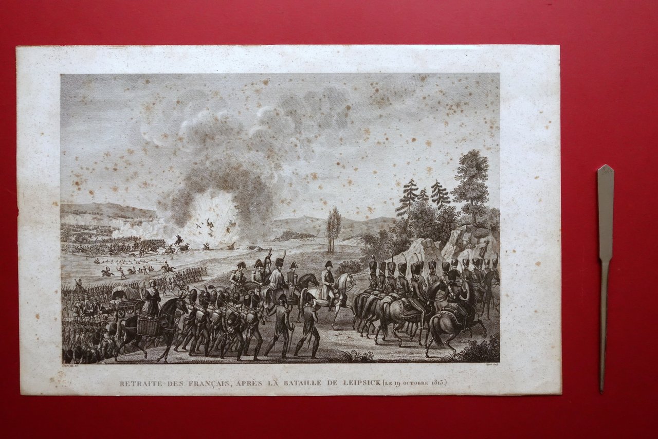 Acquaforte Originale Retraite des Francais Apres Bataille Leipsick Vernet 1834
