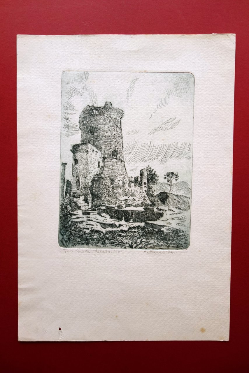 Acquaforte Originale Torre Antica Gaiato Modena A. Baracchi Anni '30