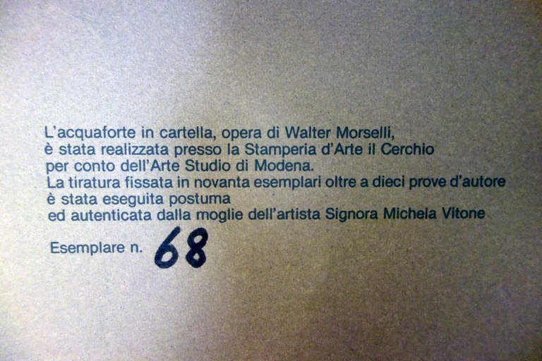 Acquaforte Originale Walter Morselli Stamperia d'Arte Il Cerchio Modena Numerata