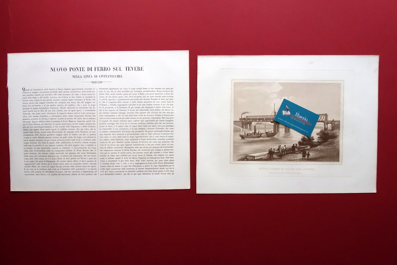 Acquatinta Ponte di Ferro sul Tevere Ferrovia Civitavecchia Pio IX …